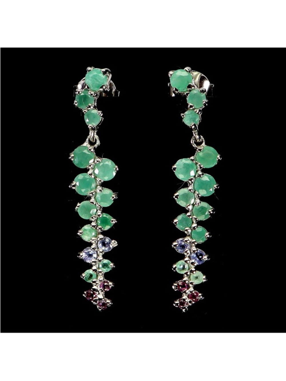 Stunning Natural Emerald Tanzanite Garnet Drop Earrings 925 Sterling Silver